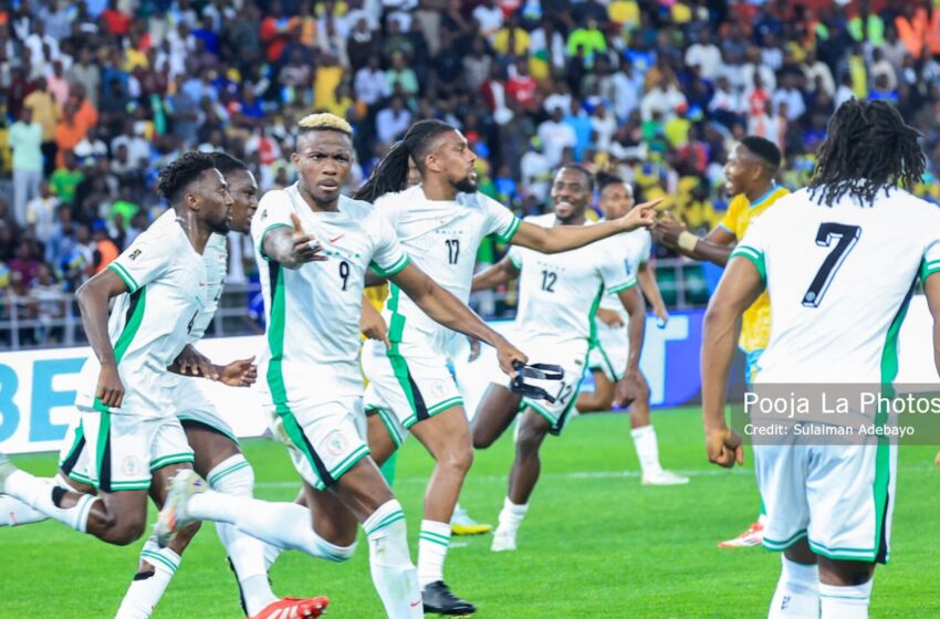 Nigerian Forward, Victor Osimhen celebrating his first goal from Ademola Lookman set-piece free kick with fellow teammates. Photo Credit- Premium Times