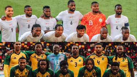 Nigeria Super Eagles squad (top) with Jamaica's Reggae Boyz (below). Photo Credit- Pulse Sports