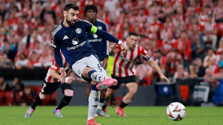 Manchester United midfielder and captain, Bruno Fernandes taking the penalty against Athletic Bilbao in the first-leg. Photo Credit- New York Times