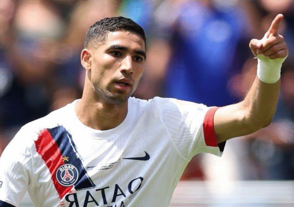 Morocco's and PSG's defender, Achraf Hakimi in the 2025 FIFA CWC. Photo Credit- Skysports/ WhatsApp