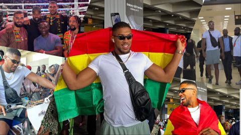 Anthony Joshua been received by Ghanian Okada riders yesterday. Photo Credit- Pulse Sports