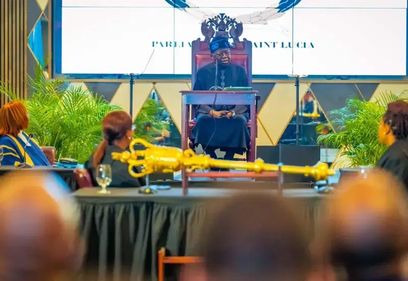 President Tinubu addressing Saint Lucia House of Assembly. Photo Credit- Vanguard