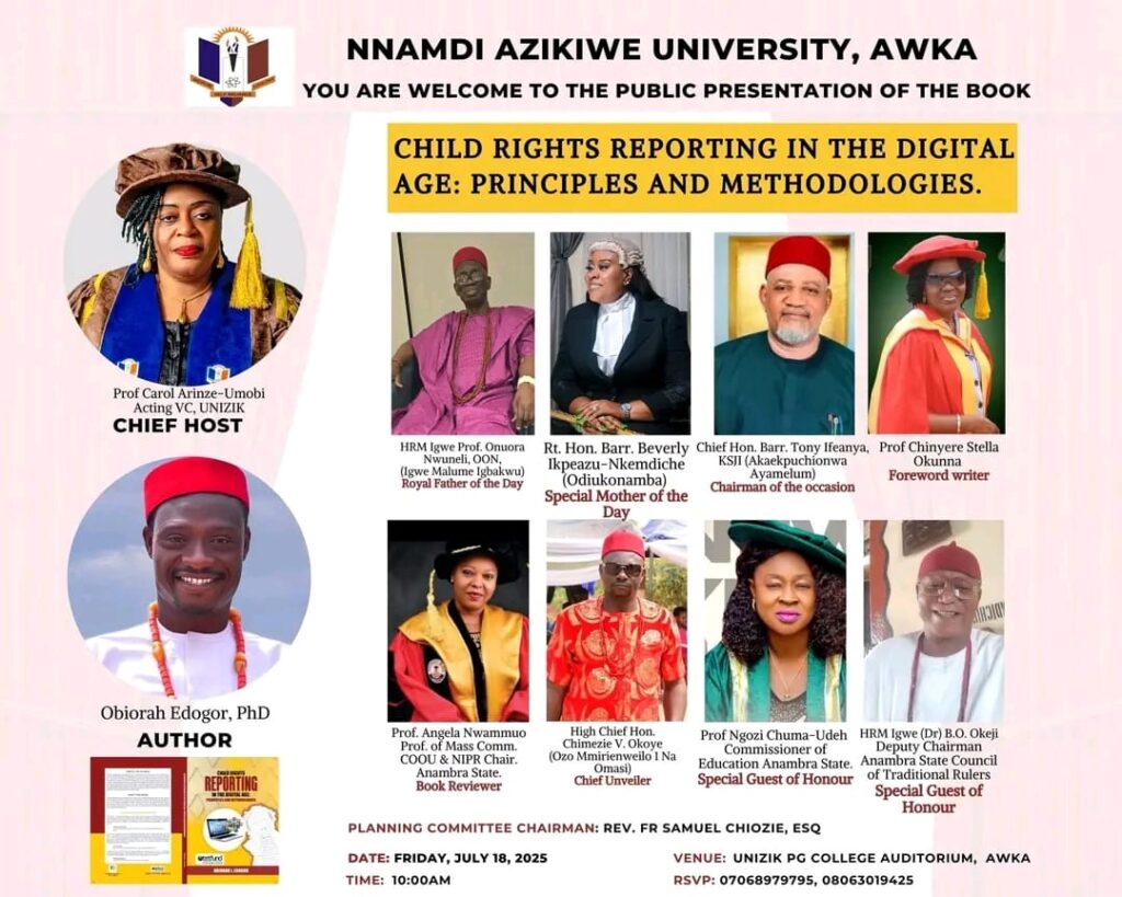 Digital flyer of the TETFund-sponsored book launch on child rights in UNIZIK