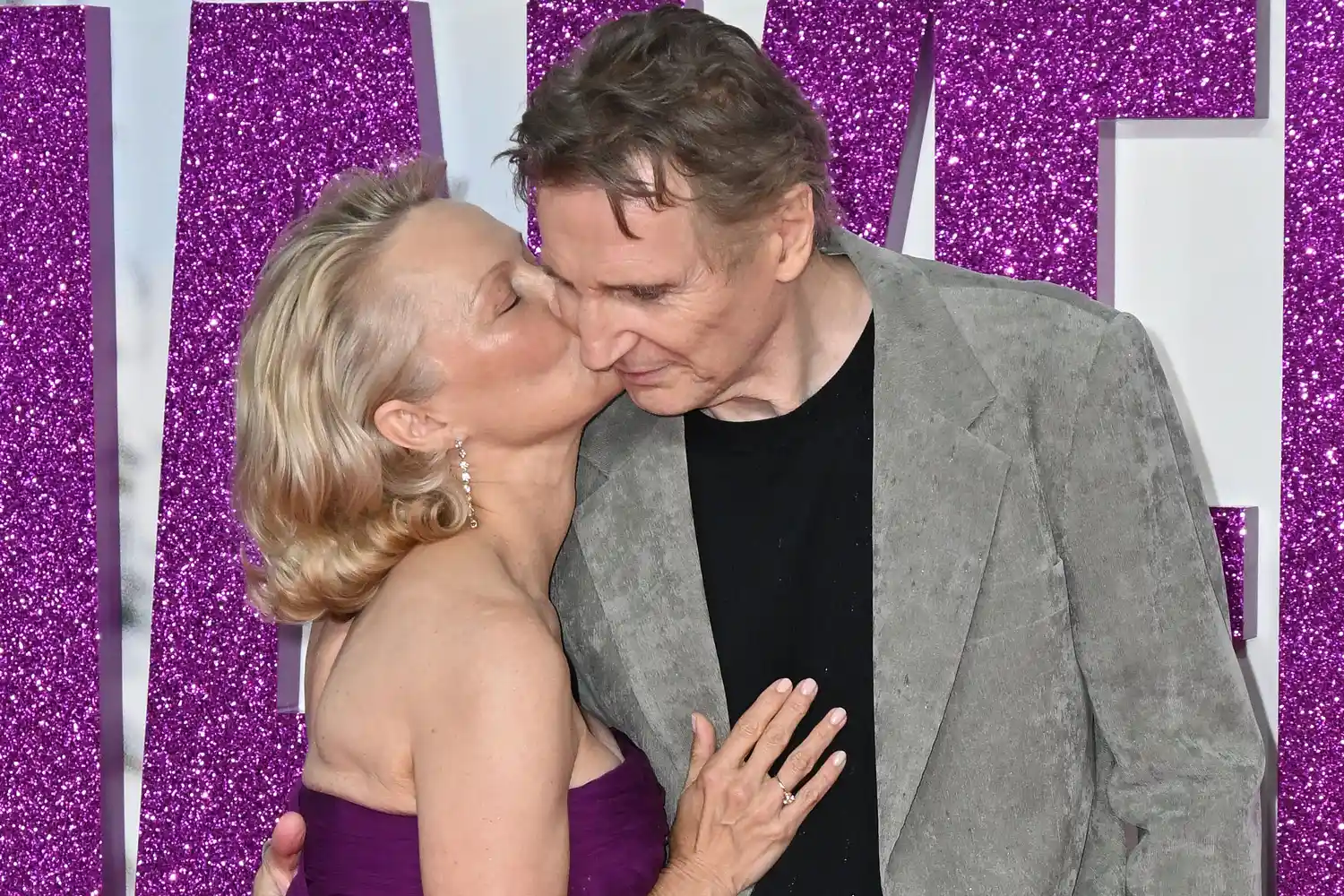 Pamela Anderson and Liam Neeson on July 22, 2025. Photo credit: Nils Jorgensen/Shutterstock