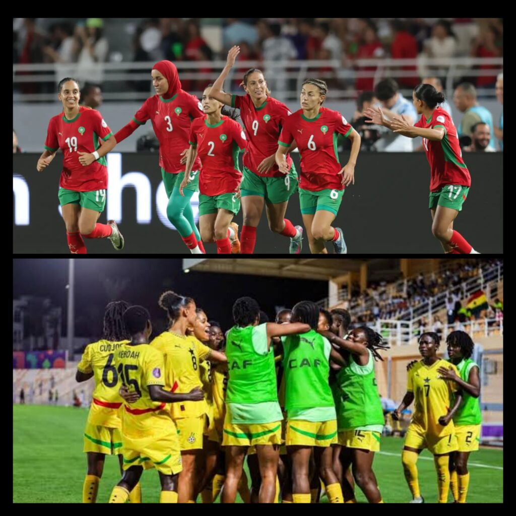 Morocco vs Ghana in the 2025 WAFCON semifinal. Photo Credit- Author's collage