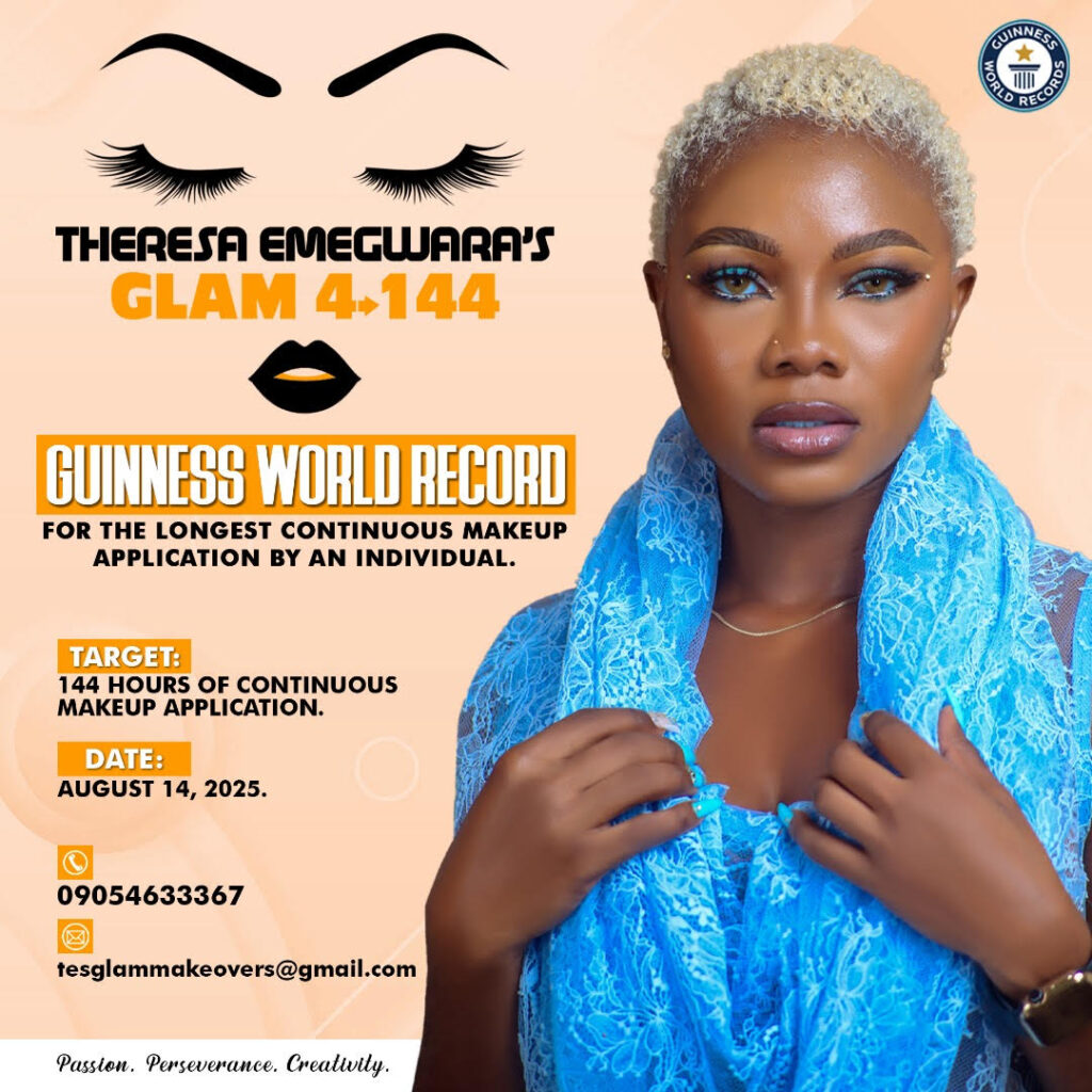 TesGlam gears up to break Guinness World Record with 144-hour makeup marathon – a celebration of Nigerian creativity and resilience.