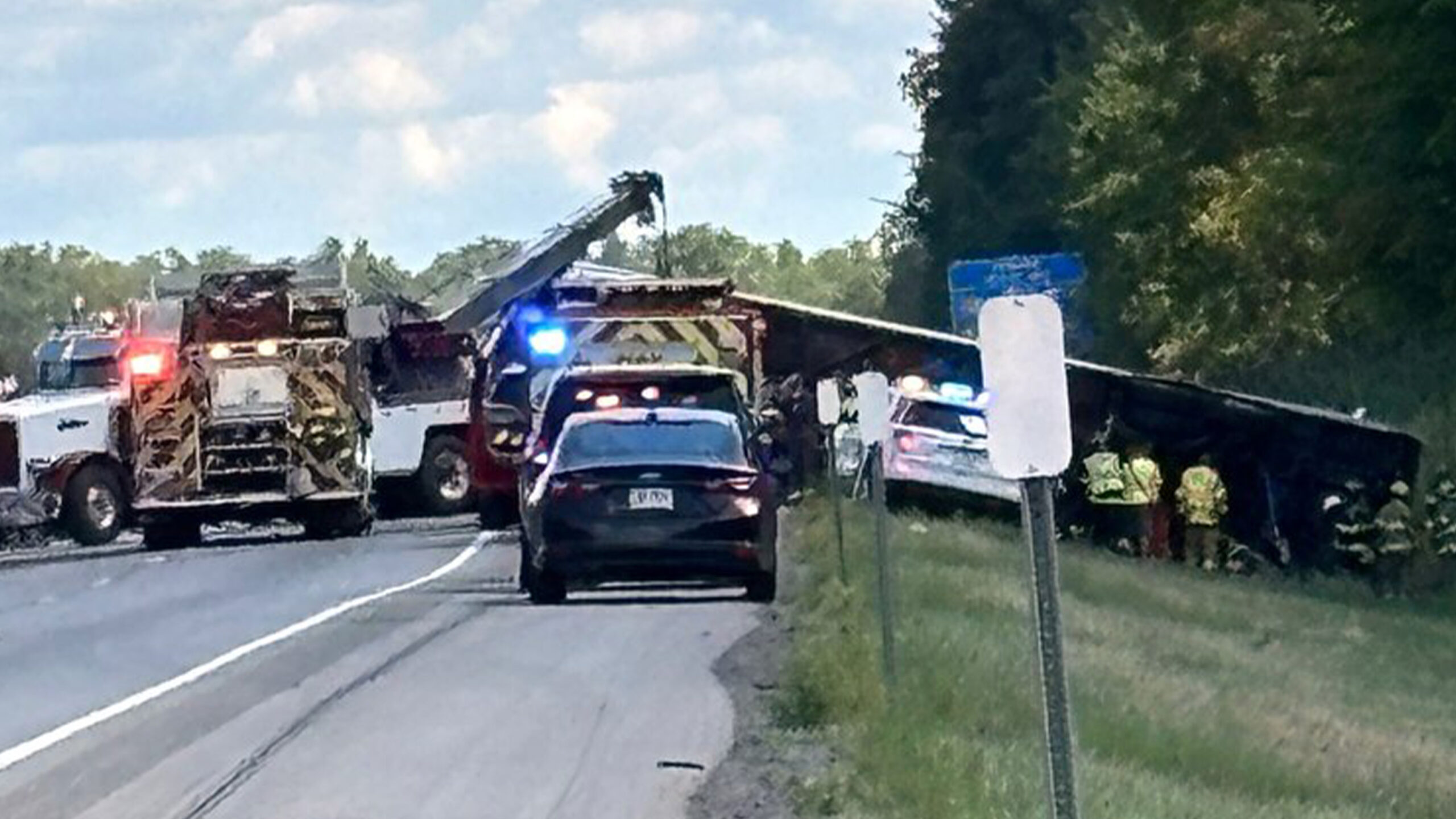 Tour bus overturns on I-90 near Pembroke, leaving several dead and dozens injured.