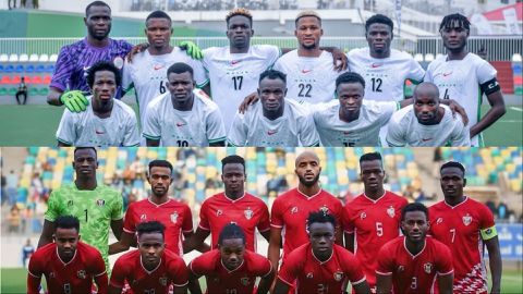 Nigeria's Super Eagles B squad (Top) and Sudan (Below). Photo Credit- Pulse Sports