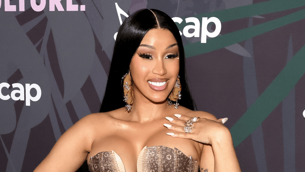 A picture of Cardi B on a red carpet