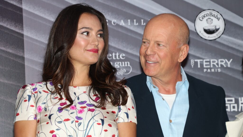 American actor Bruce Willis and his wife American model Emma Heming Willis attend CocoBaba and Ushopal activity on November 4, 2019 in Shanghai, China. (Photo by VCG/VCG via Getty Images) Photo by VCG/VCG via Getty Images
