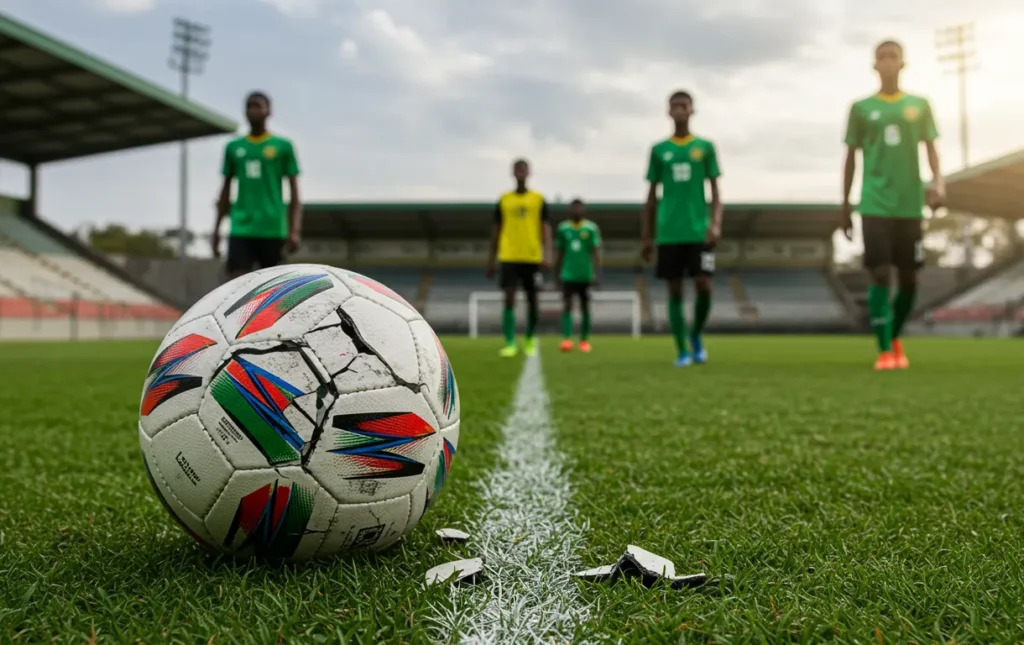 Young players standing determined on a sunlit training field