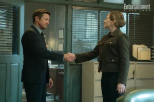 Jeremy Renner as Mike McLusky and Edie Falco as Nina Hobbs in 'Mayor of Kingstown'.Credit: Dennis P. Mong Jr./Paramount+