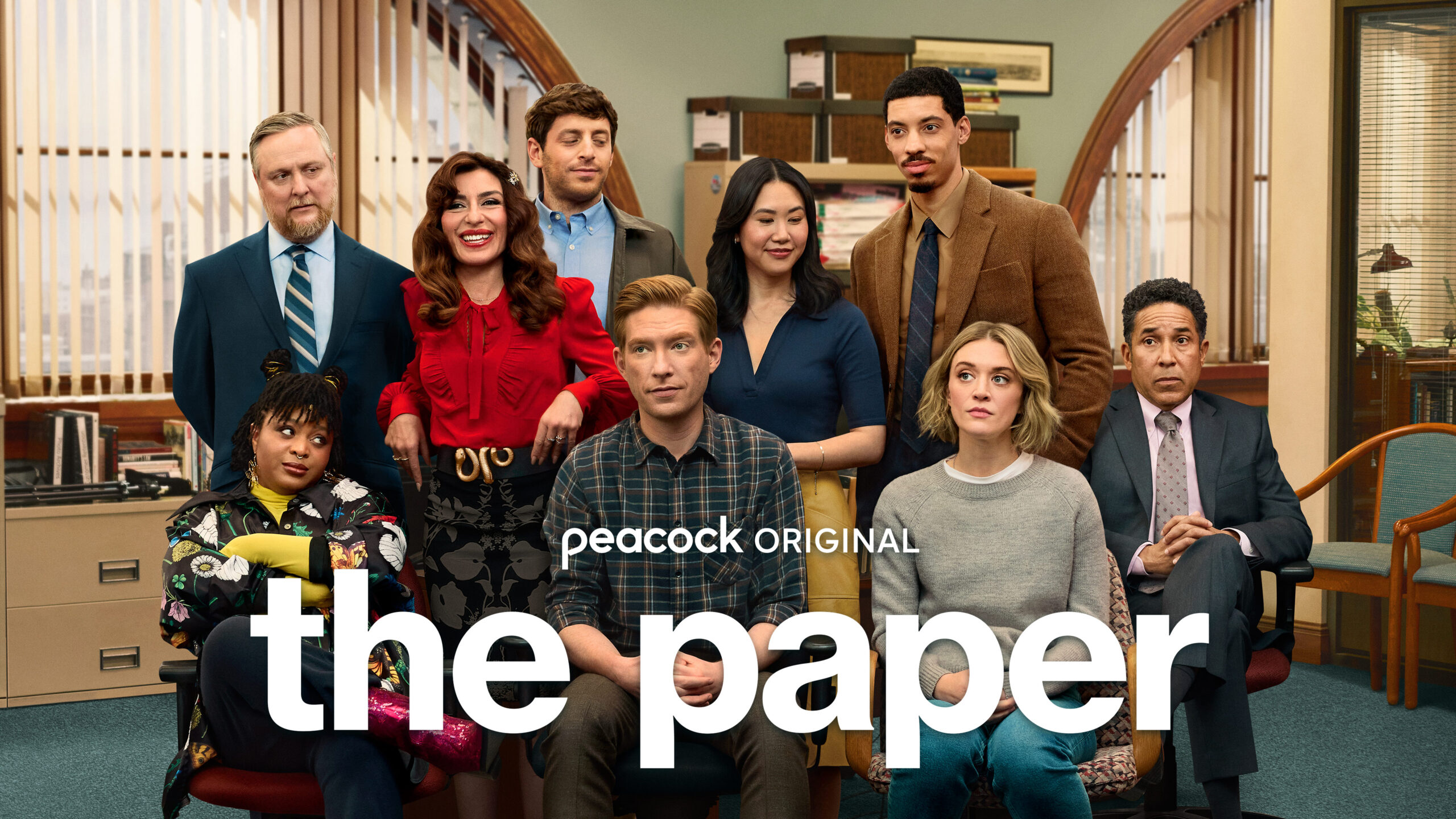 The Paper cast in the first official poster for The Office spin-off. Credit: Peacock