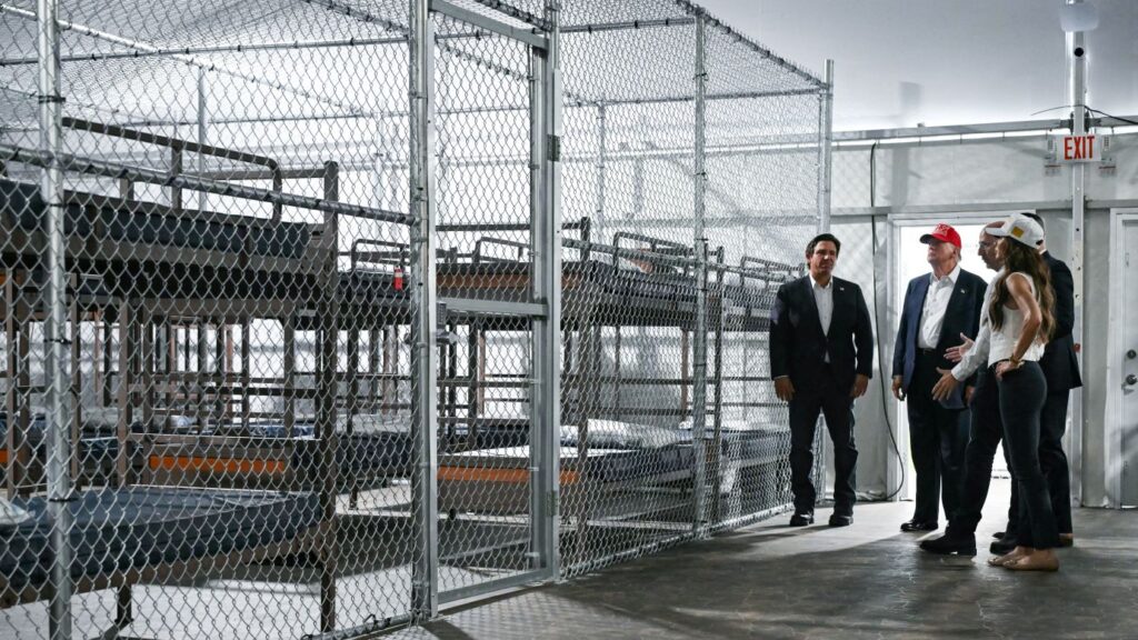 President Trump, Ron DeSantis and Kristi Noem at "Alligator Alcatraz" in July