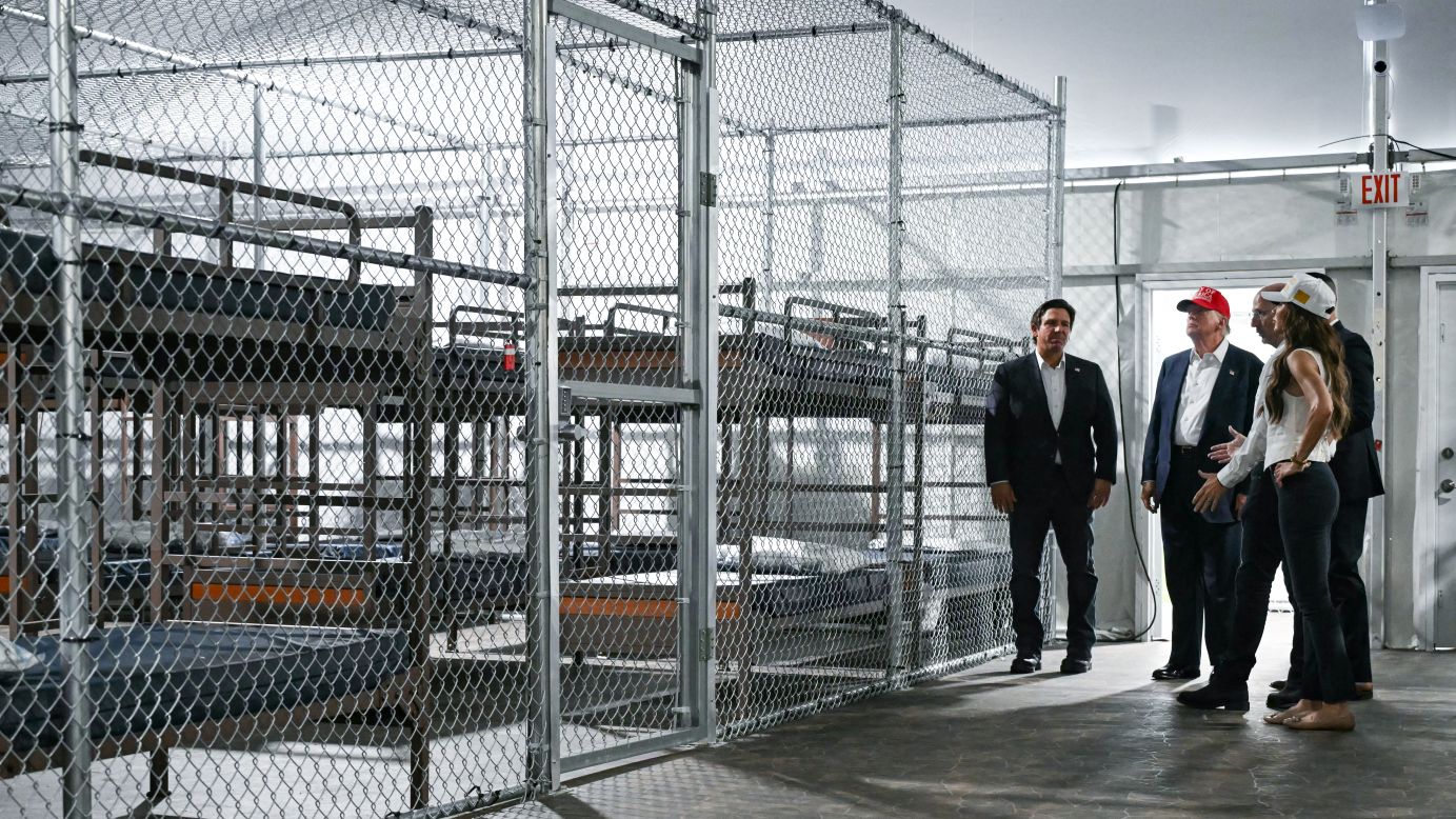 President Trump, Ron DeSantis and Kristi Noem at "Alligator Alcatraz" in July