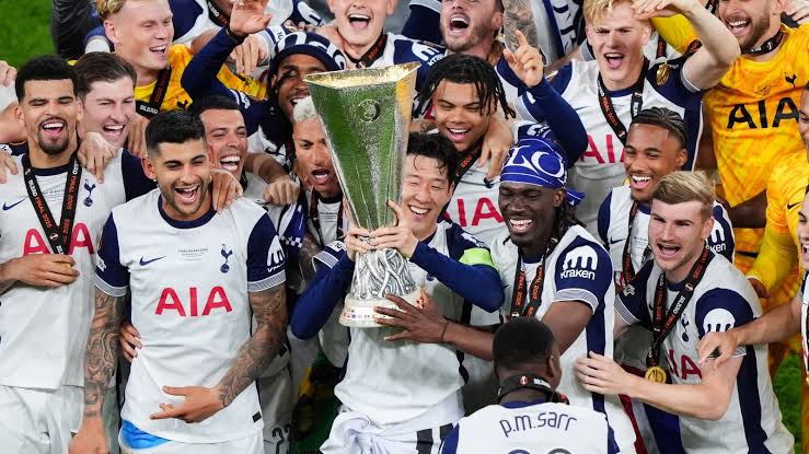 Tottenham Hotspur players in celebration after winning the 2024/25 Europa league. Photo Credit- The Guardian