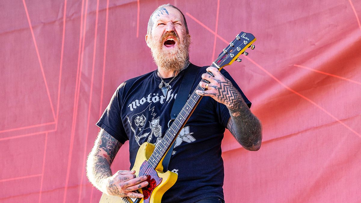 Mastodon guitarist Brent Hinds performing live.