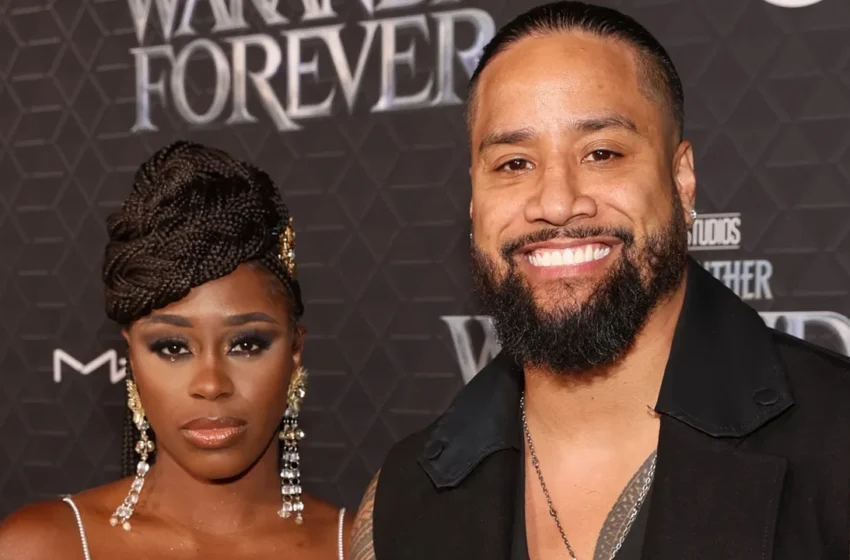 WWE stars, Naomi and Jimmy USO on the Wakanda Forever Red Carpet.