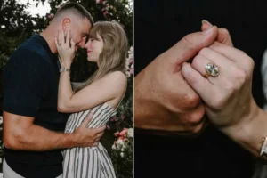 Swift’s vintage-inspired ring co-designed by Kelce and Kindred Lubeck. Credit: Taylor Swift/Instagram