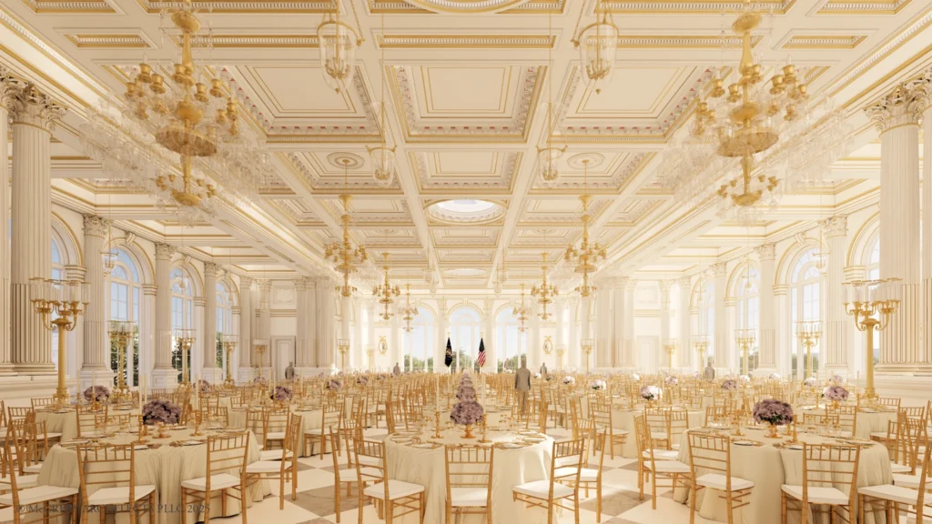 An architectural rendering of the new State Dining Room that President Trump has commissioned. Picture: The White House