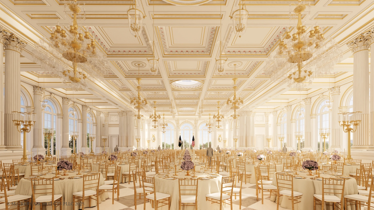 An architectural rendering of the new State Dining Room that President Trump has commissioned. Picture: The White House