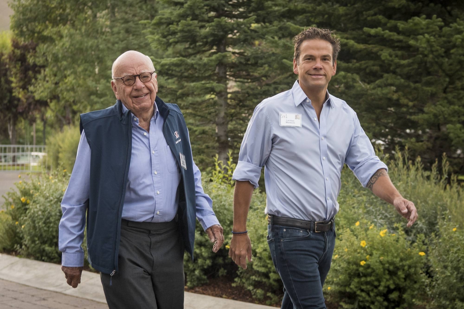 Media mogul Rupert Murdoch (left) and his son, Lachlan. The Murdoch family has reached a deal that will see Lachlan Murdoch cement control of the family media empire. | BLOOMBERG
