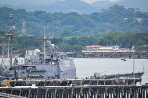 The US Navy warship USS Lake Erie docks at the Port of Balboa in Panama CityAFP via Getty Images
