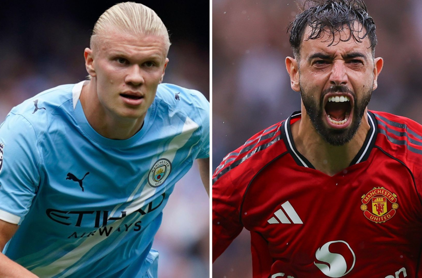 Man City forward, Erling Haaland (left) and Man United midfielder Bruno Fernandes (right). Photo Credit- The Sun