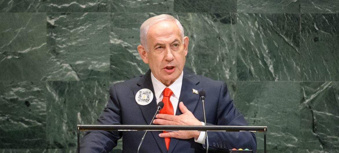 Prime Minister Benjamin Netanyahu of Israel addresses the general debate of the General Assembly’s eightieth session. Image Credit: UN Photo/Loey Felipe