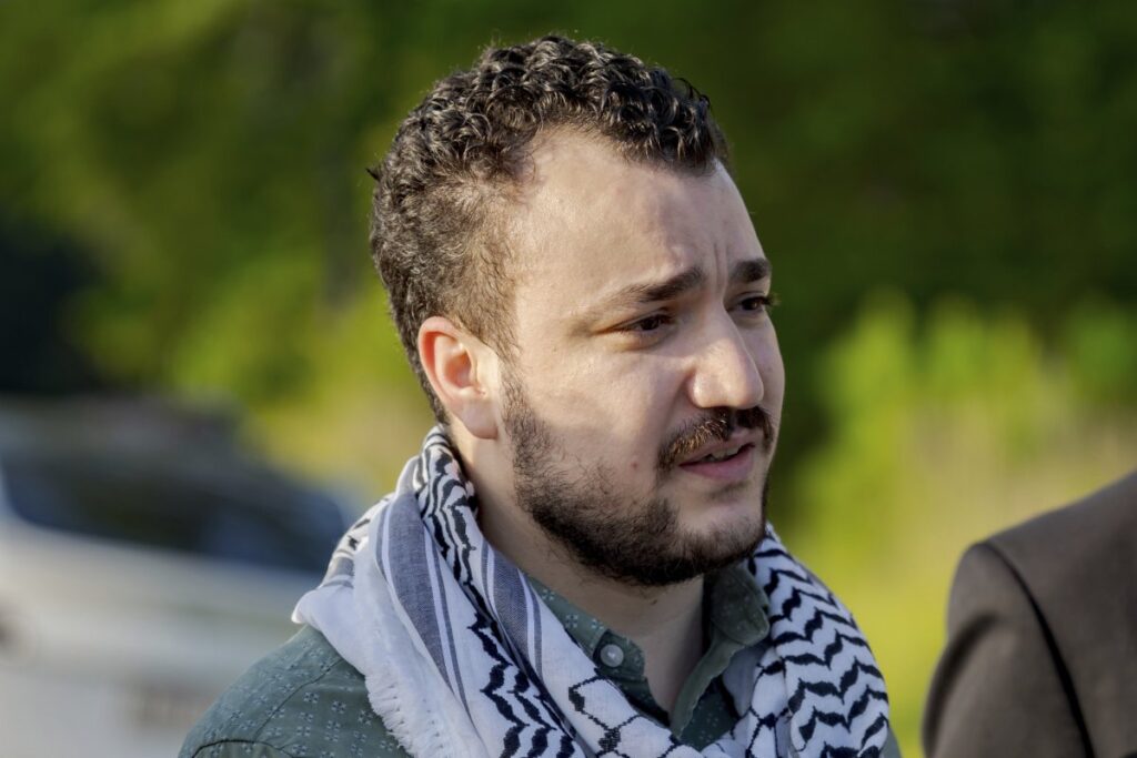 Palestinian activist Mahmoud Khalil speaks after his release from federal immigration detention in Jena, Louisiana, on June 20. Image Credit: Matthew Hinton/AP