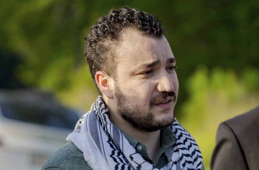 Palestinian activist Mahmoud Khalil speaks after his release from federal immigration detention in Jena, Louisiana, on June 20. Image Credit: Matthew Hinton/AP