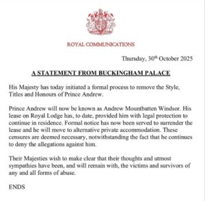Buckingham Palace Statement on Prince Andrew