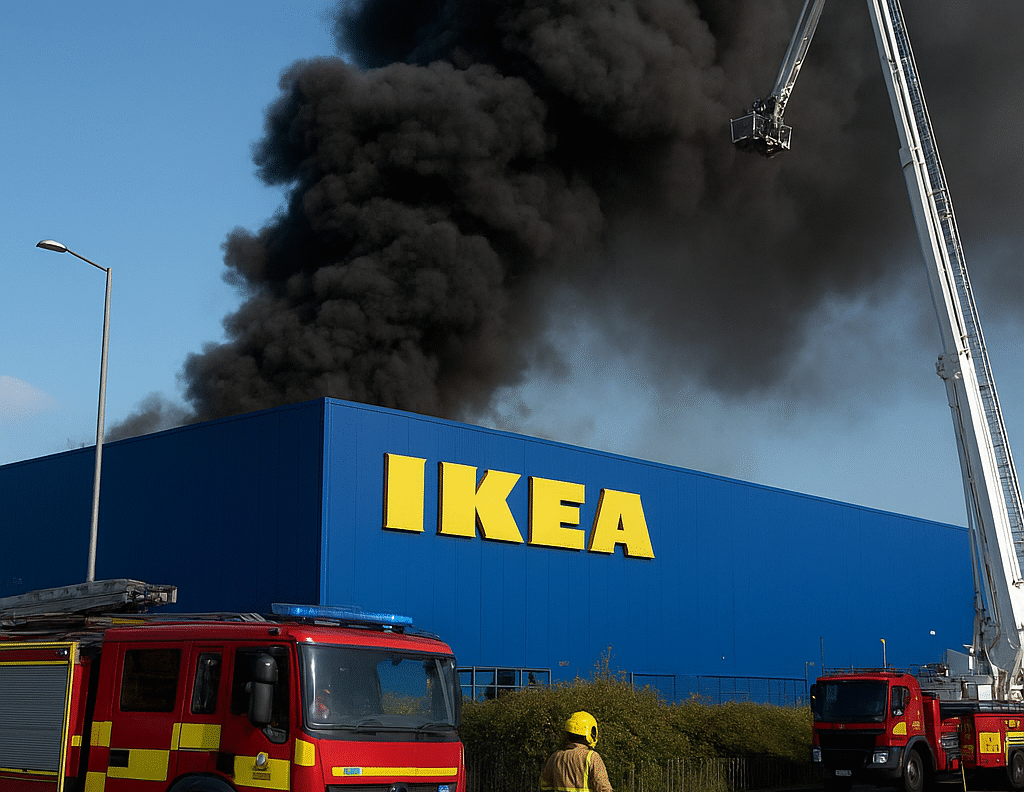What caused the fire at IKEA Wembley?