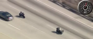 A fleeing motorcyclist suspected of shooting a San Bernardino County Sheriff’s Department deputy Monday afternoon crashed while being pursued by authorities. (KTLA)