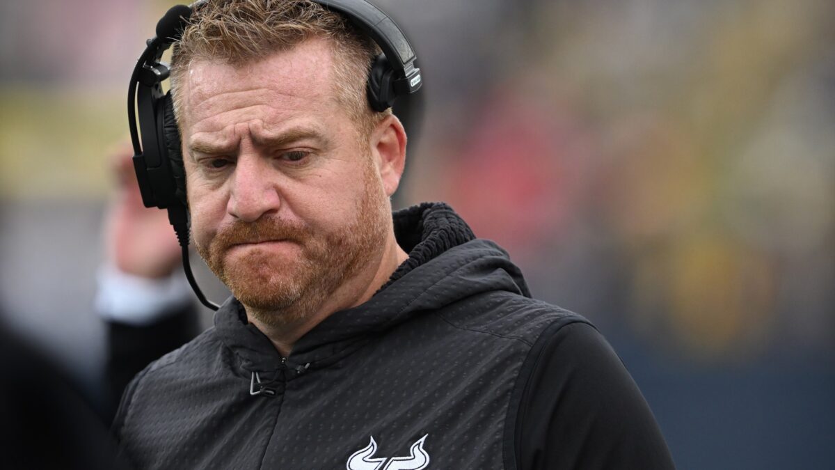South Florida head coach Alex Golesh during the first half of a NCAA college football game, Saturday, Nov.15, 2025, in Annapolis, Md.(AP Photo/Gail Burton)