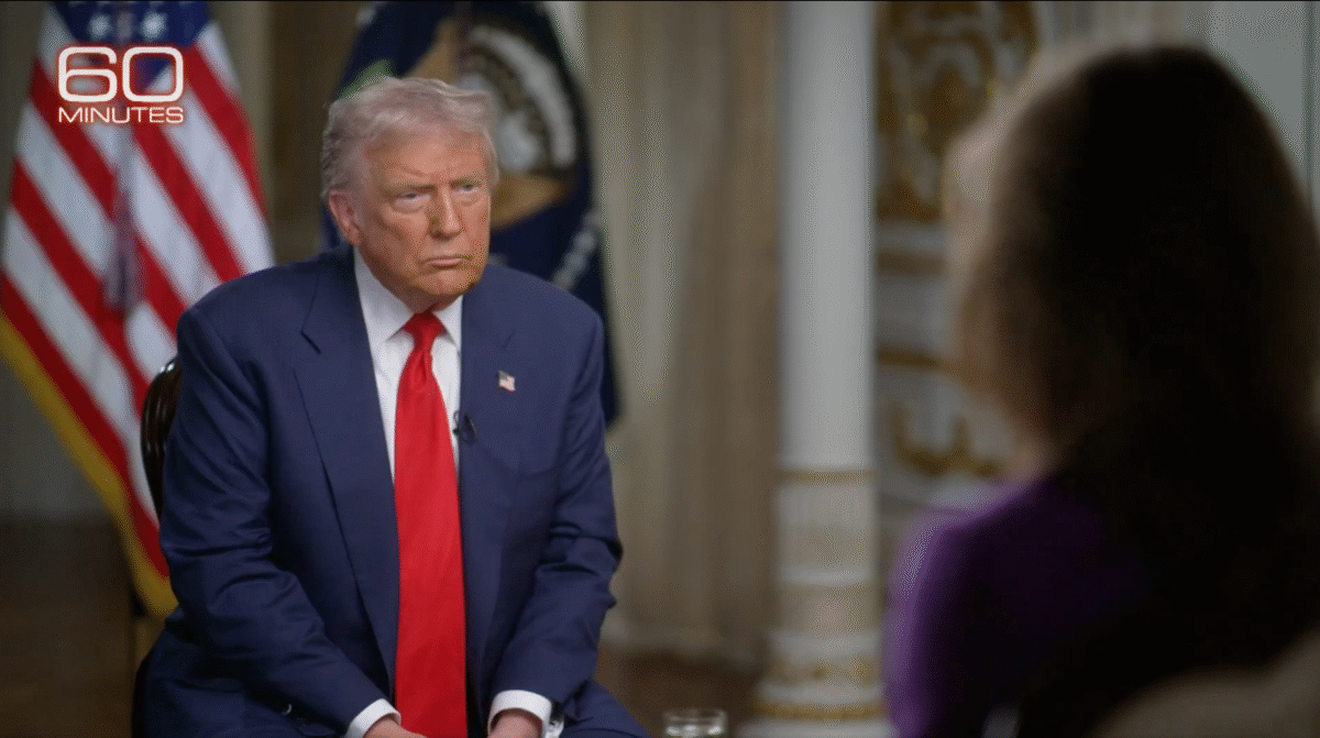 Trump on Mar-a-Lago couch during 60 Minutes interview.