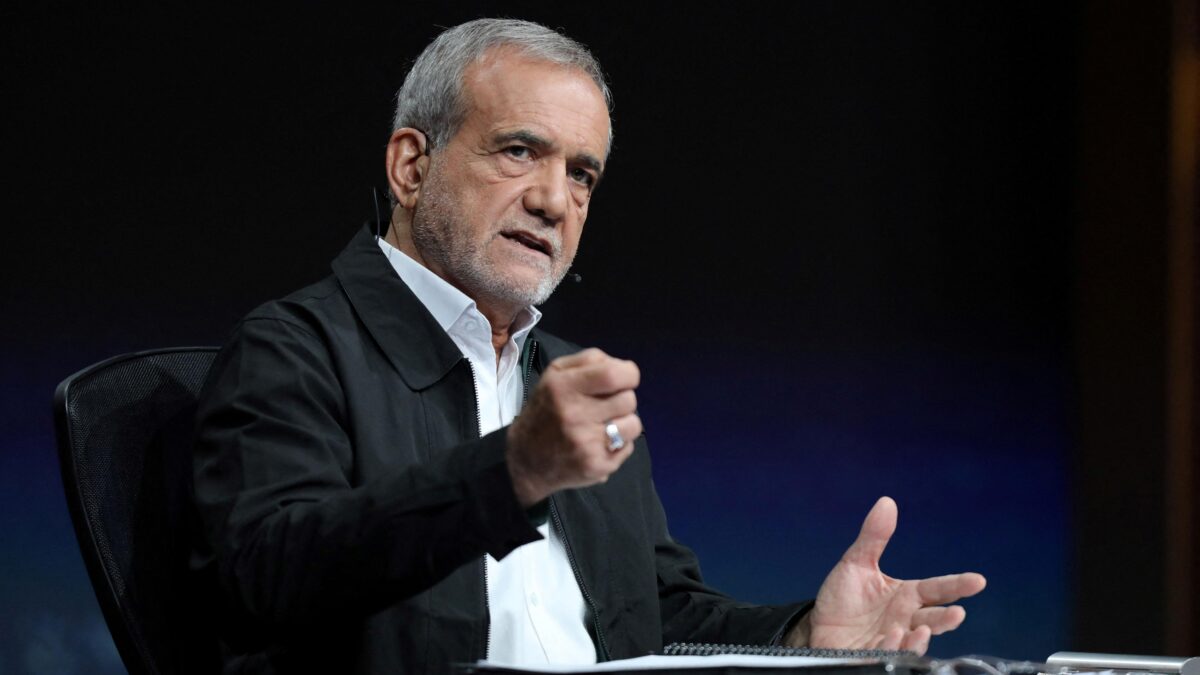 Reuters Masoud Pezeshkian gestures during a debate