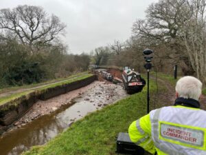 The scene in Whitchurch, where a sinkhole has opened up in the canal. (Image: Andy Hall)