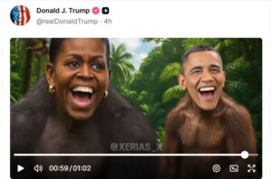 US President Donald Trump on Thursday posted an election conspiracy video that depicted former president Barack Obama and his wife Michelle as monkeys Image: Donald Trump/Truth Social
