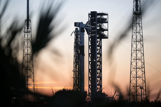 A SpaceX Falcon 9 rocket with the company's Crew Dragon spacecraft on top is seen on the launchpad on February 10, at Cape Canaveral Space Force Station in Florida. Aubrey Gemignani/NASA