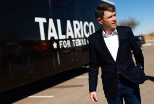 Texas state Rep. James Talarico walks outside an ICE detention center in El Paso, Texas, during a visit as part of his “Take Back Texas” tour, on February 21. Jose Luis Gonzalez/Reuters
