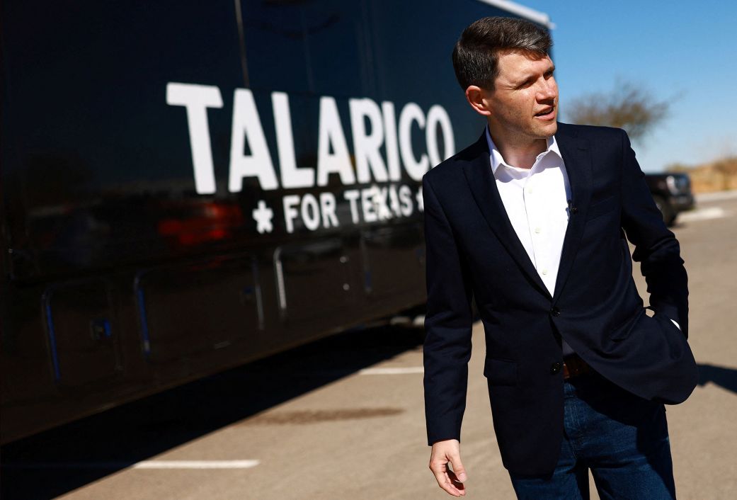 Texas state Rep. James Talarico walks outside an ICE detention center in El Paso, Texas, during a visit as part of his “Take Back Texas” tour, on February 21. Jose Luis Gonzalez/Reuters