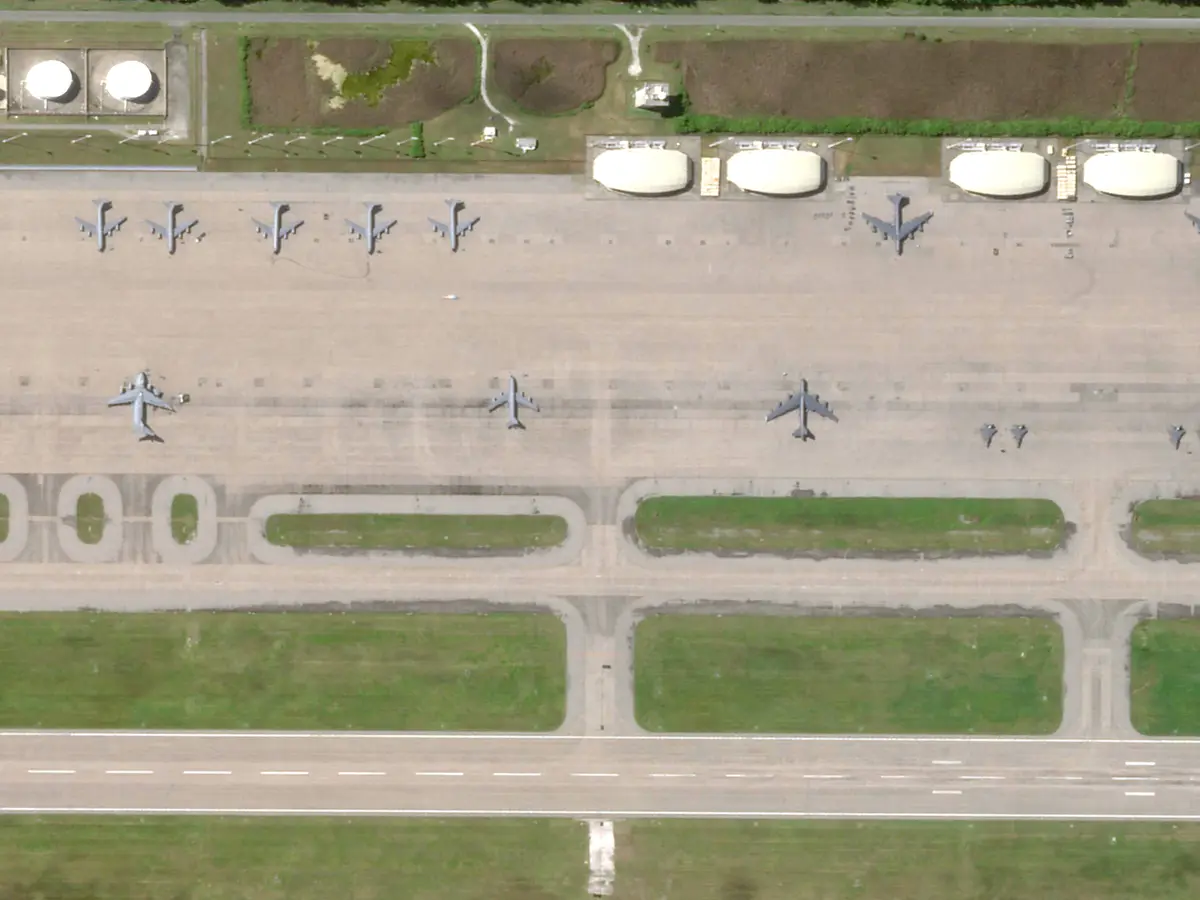 This handout satellite photo obtained from Planet Labs PBC and dated June 16, 2025, shows an overview of the Diego Garcia military base on the Chagos Archipelago in the Indian Ocean. Image Credit: AFP