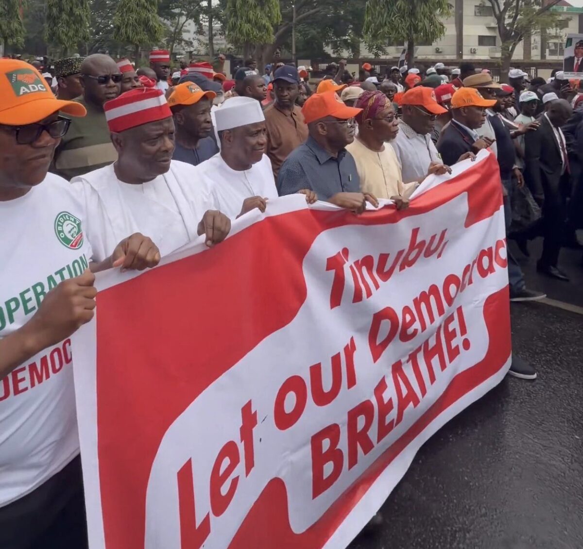 Atiku, Obi and ADC leaders leads Occupy INEC protest at INEC headquarters