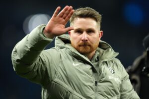 Calum McFarlane salutes the fans after the game