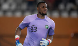 Stanley Nwabali during a match for Nigeria’s Super Eagles