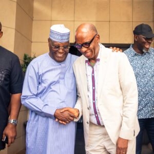 Former Vice President Atiku Abubakar visits Rotimi Amaechi in Abuja after emerging ADC presidential candidate for the 2027 election. Image Credit: Atiku/X