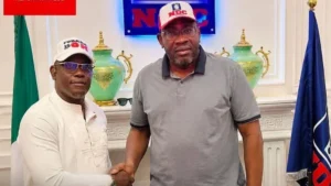 Ambassador Blessing Fubara (left) and NDC National leader, Seriake Dickson