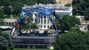Preparations underway for UFC Freedom 250 on the White House South Lawn. Image Credit: Getty Images 