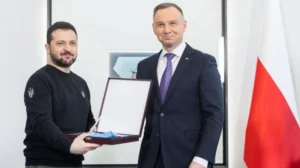Zelensky was presented with the Order of the White Eagle by then-President Andrzej Duda in 2023
